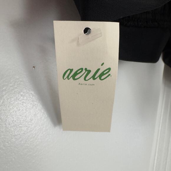 Aerie Bikini Swimsuit Triangle Top Tie Back Cheeky Bottom Black Red Bra Padding - Picture 11 of 16